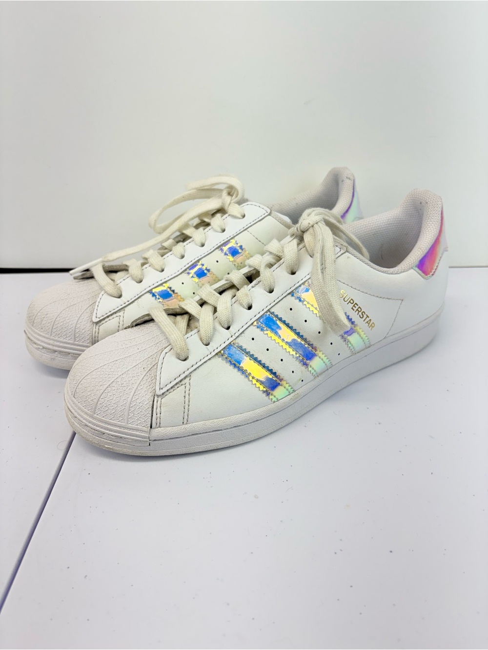 adidas Originals Superstar Iridescent Holographic White Leather Sneakers Womens
